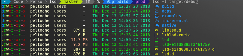 lsd listing files with icons and colour