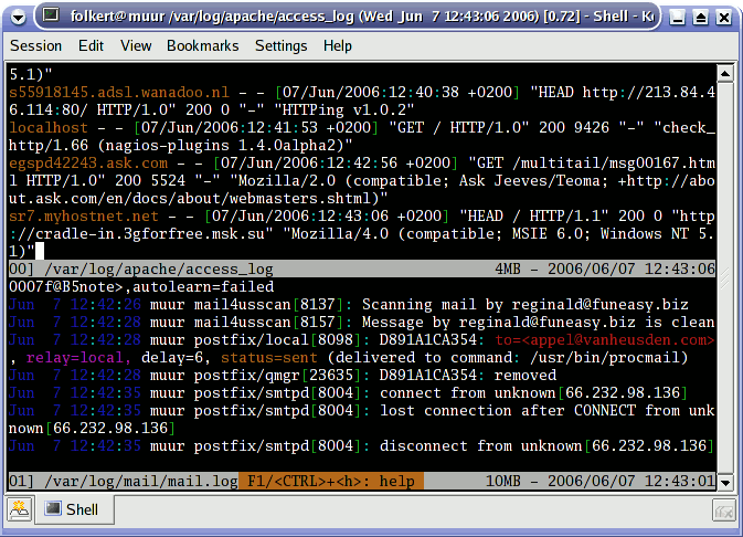 multitail monitoring multiple log files